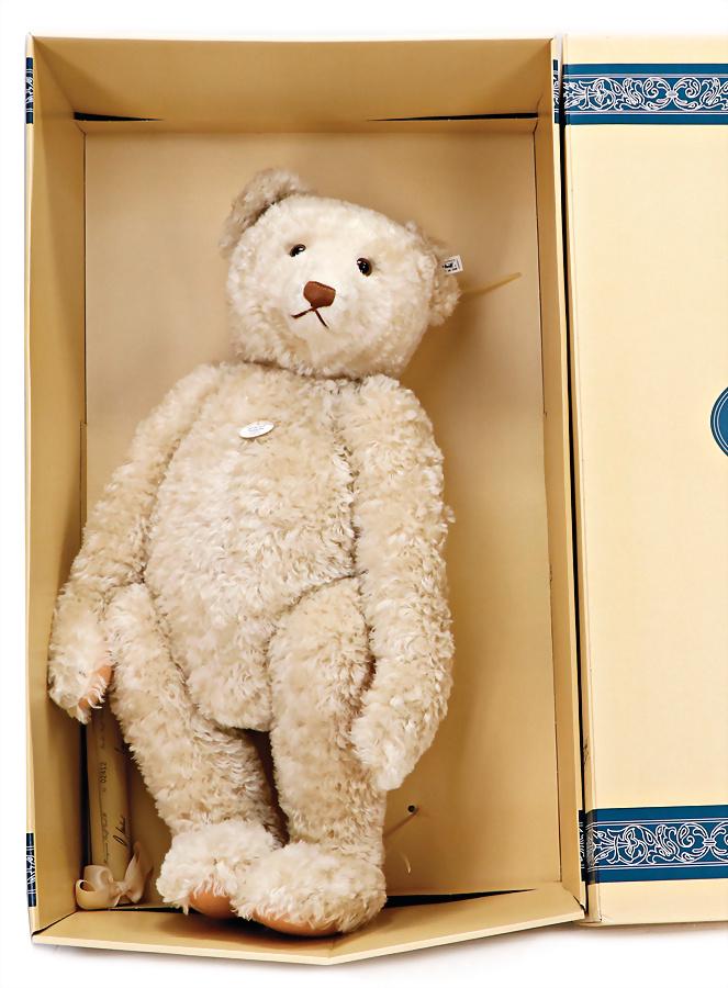 STEIFF replica, 1994, teddy-bear, 1909, white, 65 cm, slight odor caused by storage in damp, as good (1 of 1)