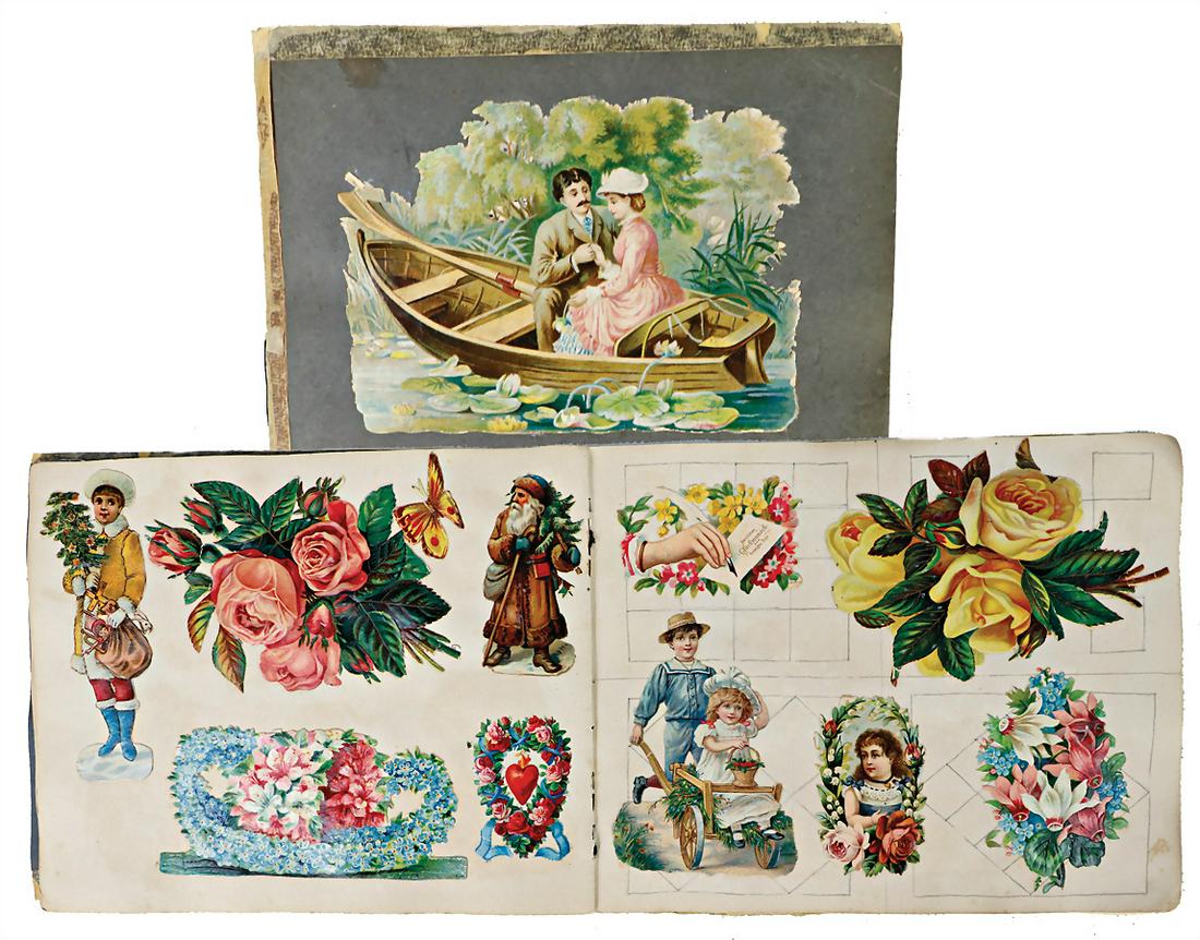album, wafer pictures, 20 pages, flowers, children, figures German Description Album,: album, wafer pictures, 20 pages, flowers, children, figures German Description Album, Oblaten-Bilder, 20 Seiten, Blumen, Kinder, Figuren