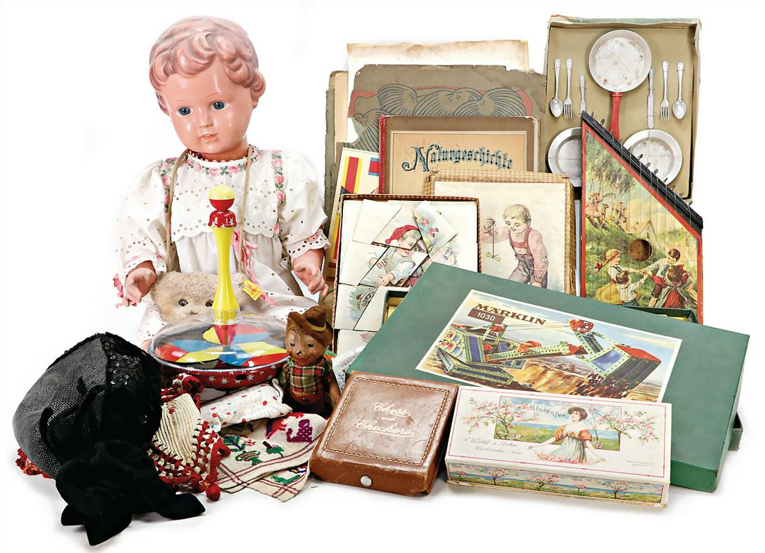 treasure chest, games, musical instrument, c. 1910, with lithographed cover picture, Ursel, (1 of 1)