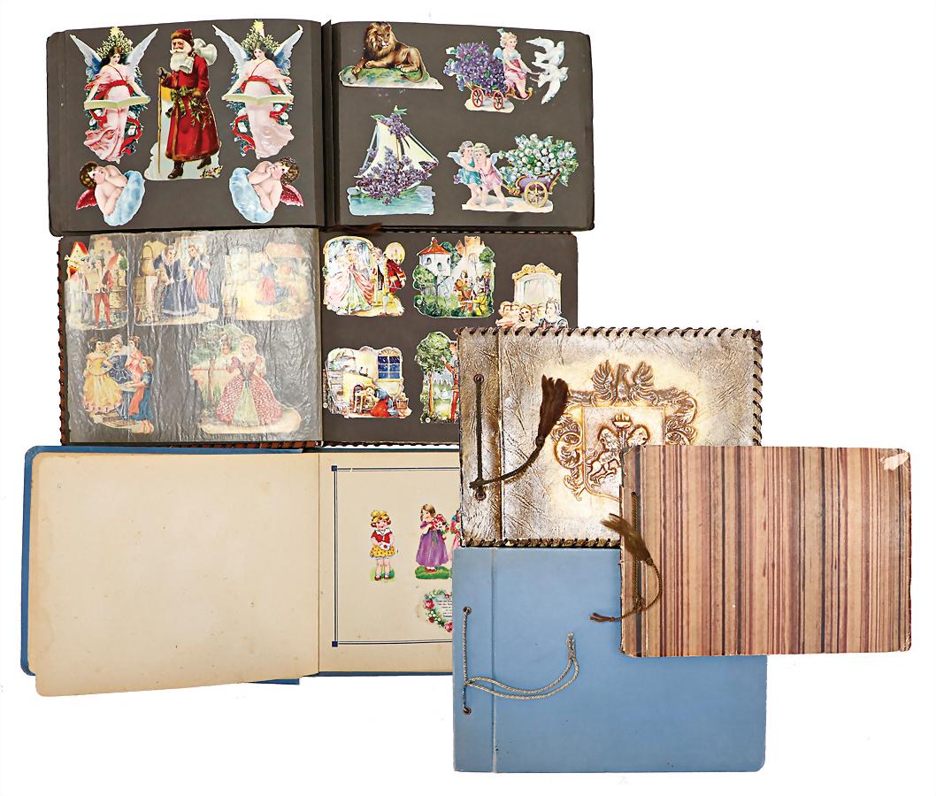 albums with glossy pictures, figures, animals, angels, ships, child with teddy bear, glued in,: albums with glossy pictures, figures, animals, angels, ships, child with teddy bear, glued in, different times, 3 pieces German Description Alben mit Glanzbildern, Figuren, Tiere, Engel, Schiffe, Kind