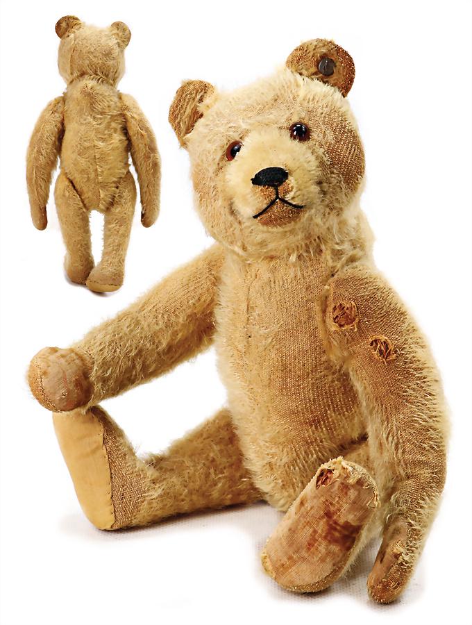 STEIFF Dicky, with button, block letters, long trailing f, glass eyes, slight airbrush at the (1 of 1)