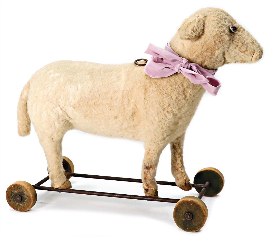 lamb, '20s, 48 cm, on wooden wheels, eyes were supplemented, pull voice is faulty, used   German (1 of 1)