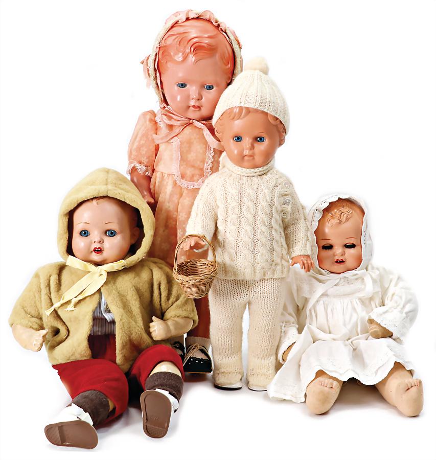 mixed lot with 4 pieces, SCHILDKRÖT, red Erika, 41 cm, socket head, blue inset glass eyes, 2 (1 of 1)