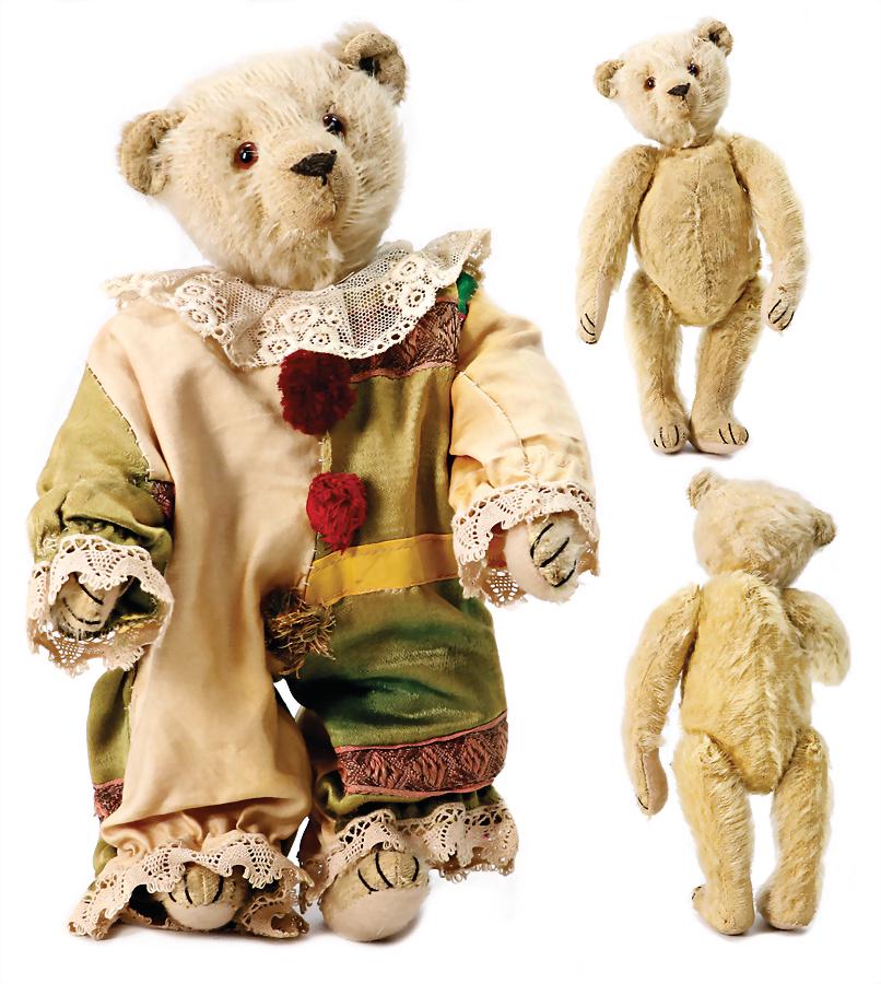 STEIFF bear, pre-war era, around 1930, glass eyes, with button long trailing f, blond mohair, long (1 of 1)