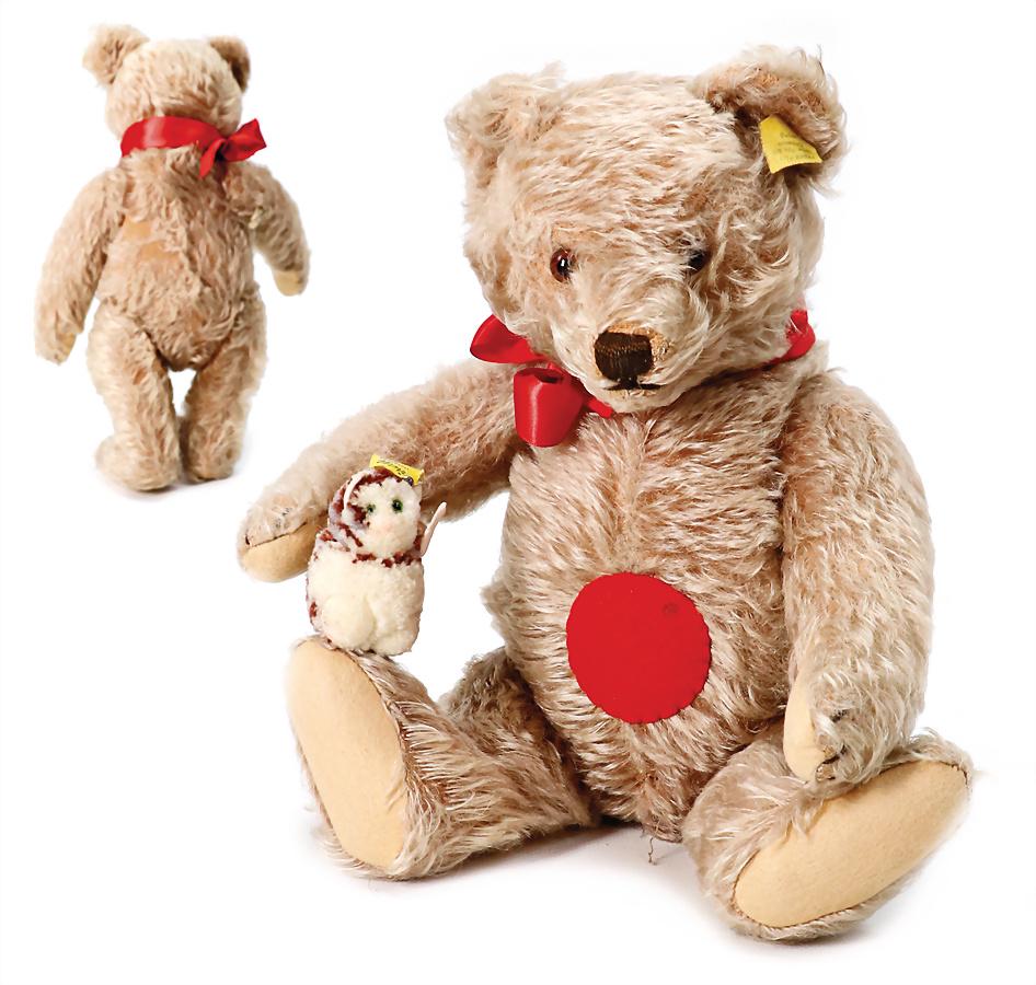 STEIFF music bear, '50s, music mechanism is faulty, felt on the stomach was probably retouched, 32 (1 of 1)