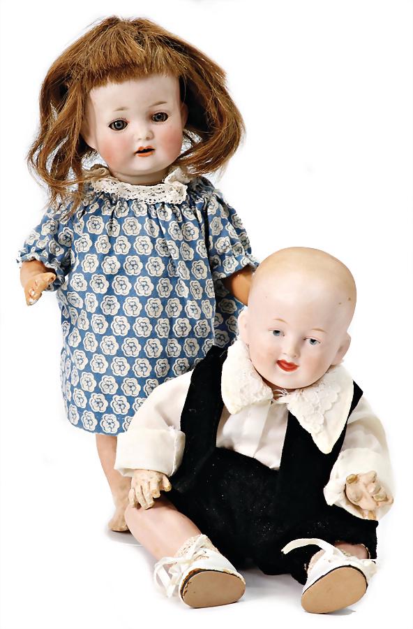 2 pieces, doll's, all-bisque baby, fix head, Intaglio-eyes, opened/closed mouth, 22 cm, arms were: 2 pieces, doll's, all-bisque baby, fix head, Intaglio-eyes, opened/closed mouth, 22 cm, arms were supplemented, baby-doll, marked Harmus 805, 26 cm, used standing mass body, blue sleepy eyes, op
