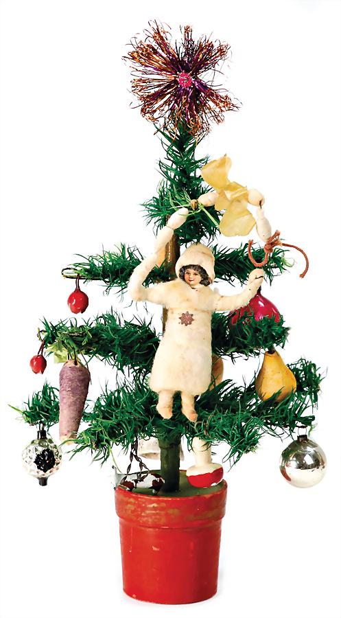 small christmas tree (tree), 33 cm, decorated with cotton wool and  glass parts   German Description (1 of 1)