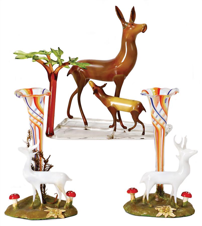 LAUSCHA glass, 2 scenes with vase, 1 deer scene German Description LAUSCHA Glas, 2 Szenen mit: LAUSCHA glass, 2 scenes with vase, 1 deer scene German Description LAUSCHA Glas, 2 Szenen mit Blumenvase, 1 Rehszene