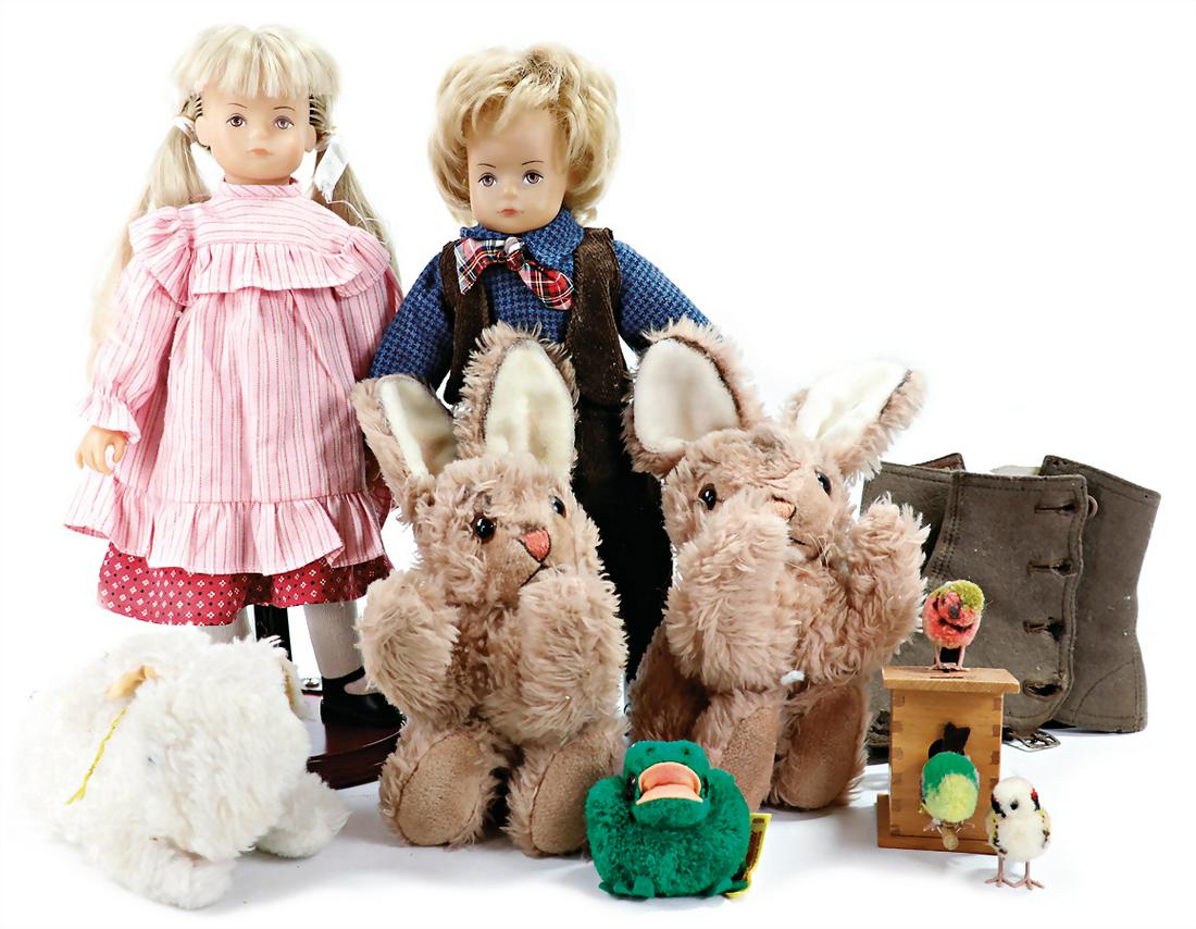 SCHILDKRÖT 2 x SCHILDKRÖT dolls, vinyl heads, boy and girl, 28 cm, with some used Steiff (1 of 1)