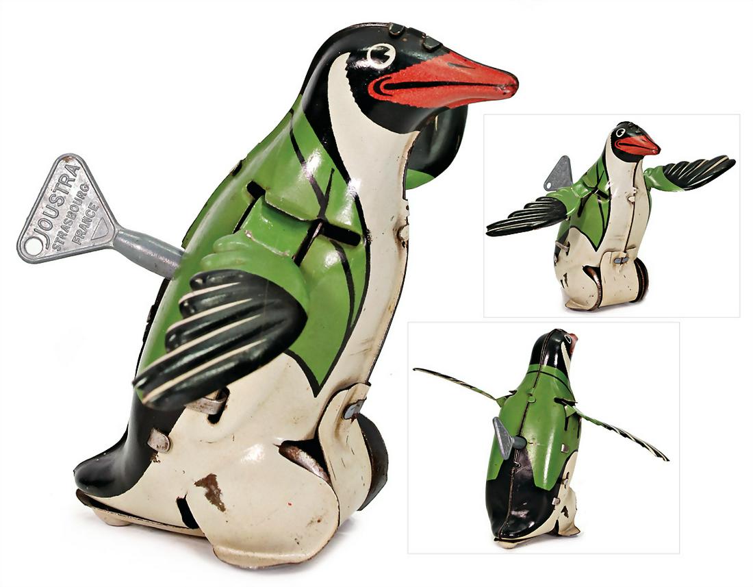 JOUSTRA penguin, sheet metal, lithographed, France, 9.5 cm, c. 1950, clock mechanism is intact, good: JOUSTRA penguin, sheet metal, lithographed, France, 9.5 cm, c. 1950, clock mechanism is intact, good condition German Description JOUSTRA Pinguin, Blech, lithogr., Frankreich, 9,5 cm, ca. 1950, Uhrwer