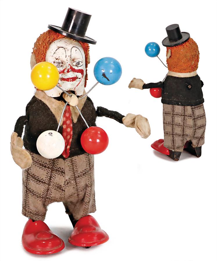 SCHUCO dancer, clown, juggle, felt clothes, a bit color is wear down in face, slightly dusty, clock (1 of 1)