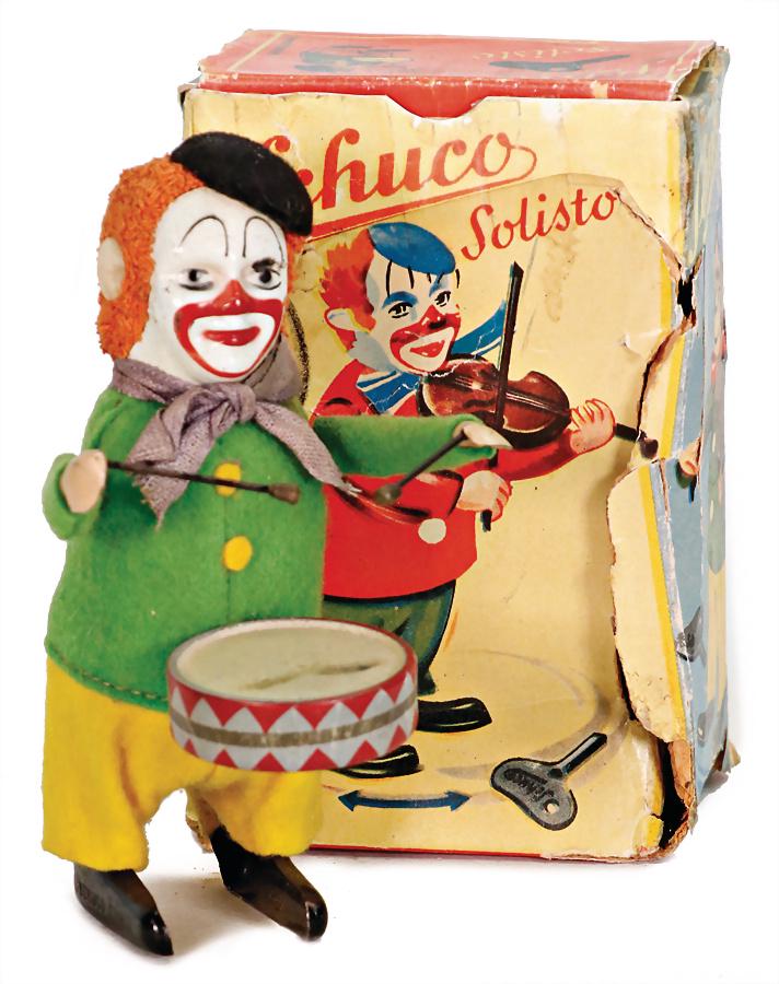 SCHUCO Solisto, clown with drum, good condition height: 11.5 cm, clock mechanism is intact, in (1 of 1)