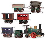 M&#196;RKLIN gauge 1, "Storchbein"-locomotive, A1, age-old, sheet metal, handpainted, passenger