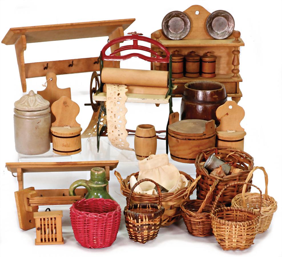 dollhouse decoration pieces, mangle, baskets, shelves, ceramic box with cover, ceramic jug, height: (1 of 1)