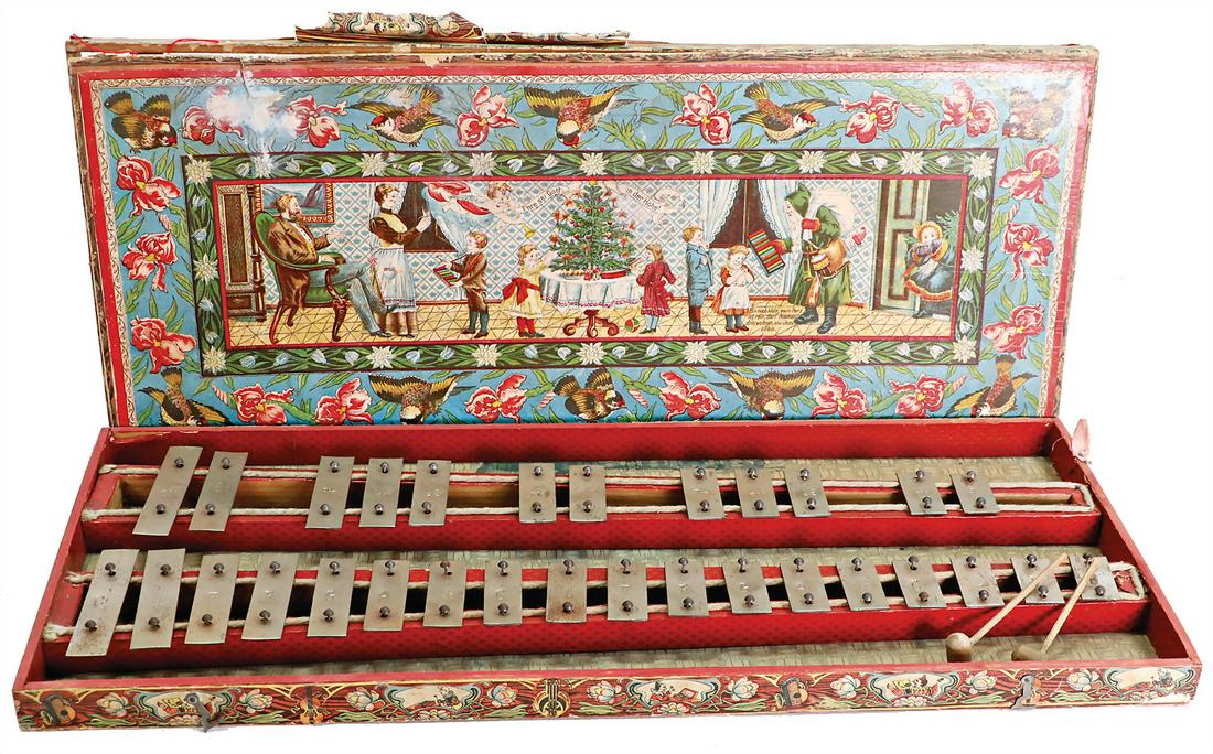 xylophone, very nice original box, caused of old age a bit worn, with Christmas scene, multicolored (1 of 1)