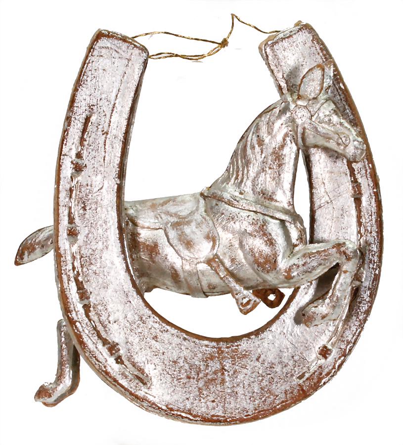 DRESDEN CARDBOARD horseshoe with horse, 7 cm, unusual   German Description  DRESDNER PAPPE Hufeisen (1 of 2)
