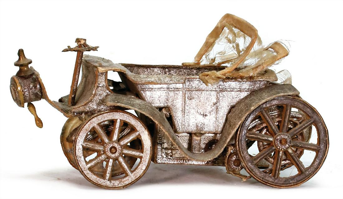 Christmas tree decoration, DRESDEN CARDBOARD, car, lenght: 8.5 cm, nice piece for restoring, must be (1 of 2)