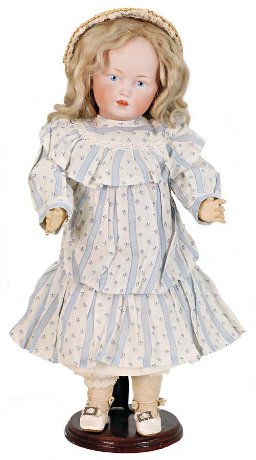KESTNER unusual German character girl, bisque porcelain socket head, blue painted eyes, slightly (1 of 4)