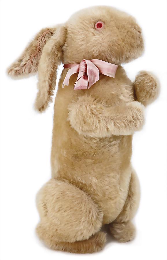 STEIFF hare, pre-war era, attending, 32 cm, 5-fold jointed, with button, long trailing f, red glass (1 of 5)