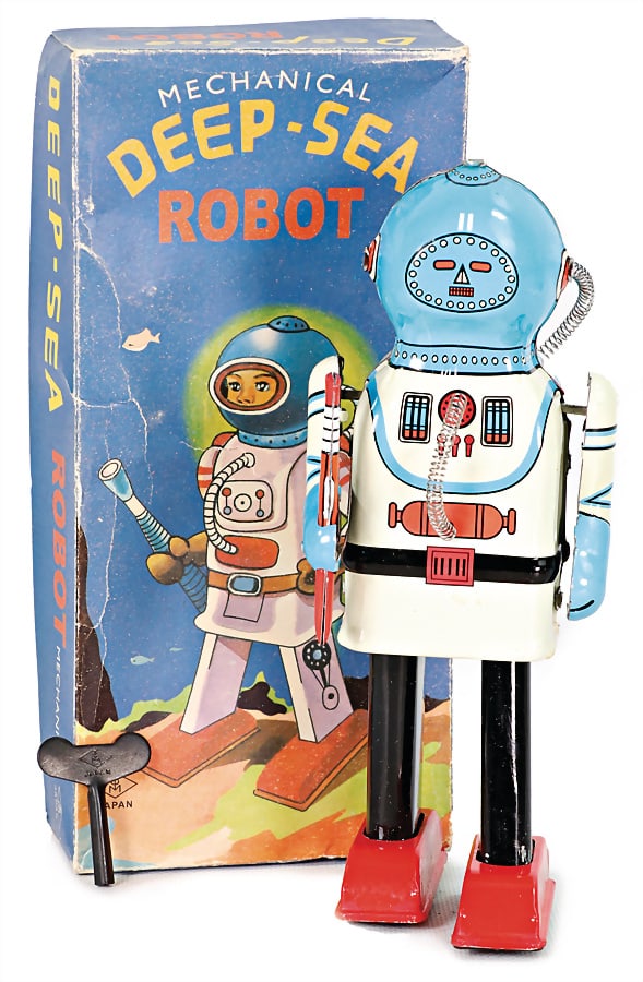 Deep-Sea Robot, Japan, sheet metal, lithographed, good condition, clock mechanism is intact, 21 cm, (1 of 1)