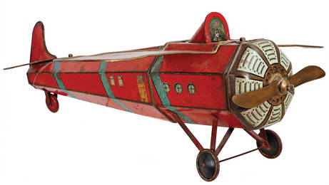 plane, cookie box, sheet metal, lithographed, 80 cm, lithographed flier figure, unusual size, used