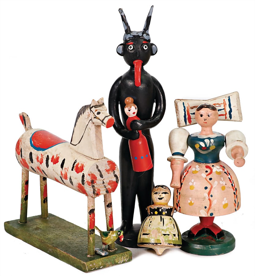mostly ERZGEBIRGE wood, colored, Krampus, 20.5 cm, horse, gyroscope, farmer's wife German: mostly ERZGEBIRGE wood, colored, Krampus, 20.5 cm, horse, gyroscope, farmer's wife German Description meist ERZGEBIRGE Holz, farbig gefasst, Krampus, 20,5 cm, Pferd, Kreisel, Bäuerin