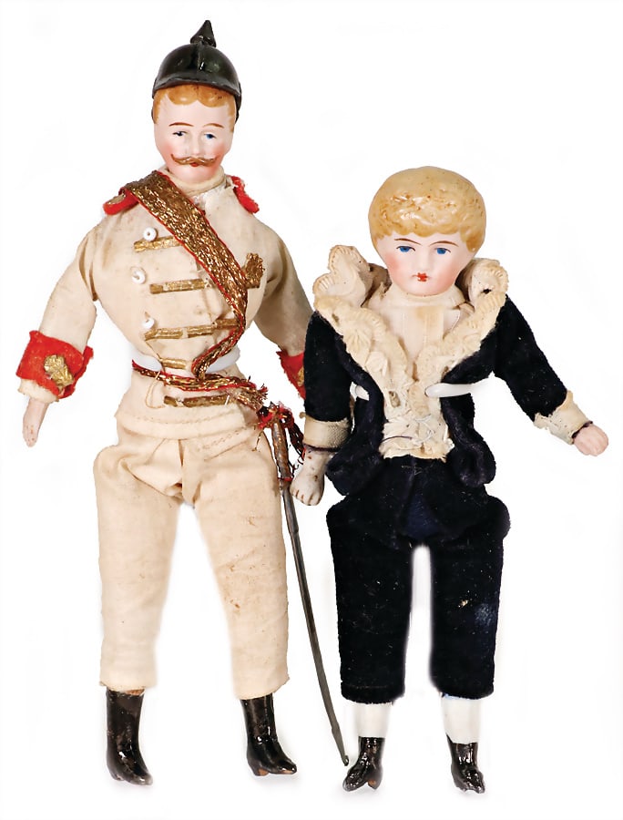 dollhouse doll, soldier, 15.5 cm, bisque shoulder headed doll, modelled moustache, bisque arms and (1 of 1)