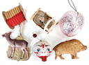 mixed lot of Christmas tree decoration, cardboard, 6 pieces, pig, flat, 7 cm, deer, flat, one-sided