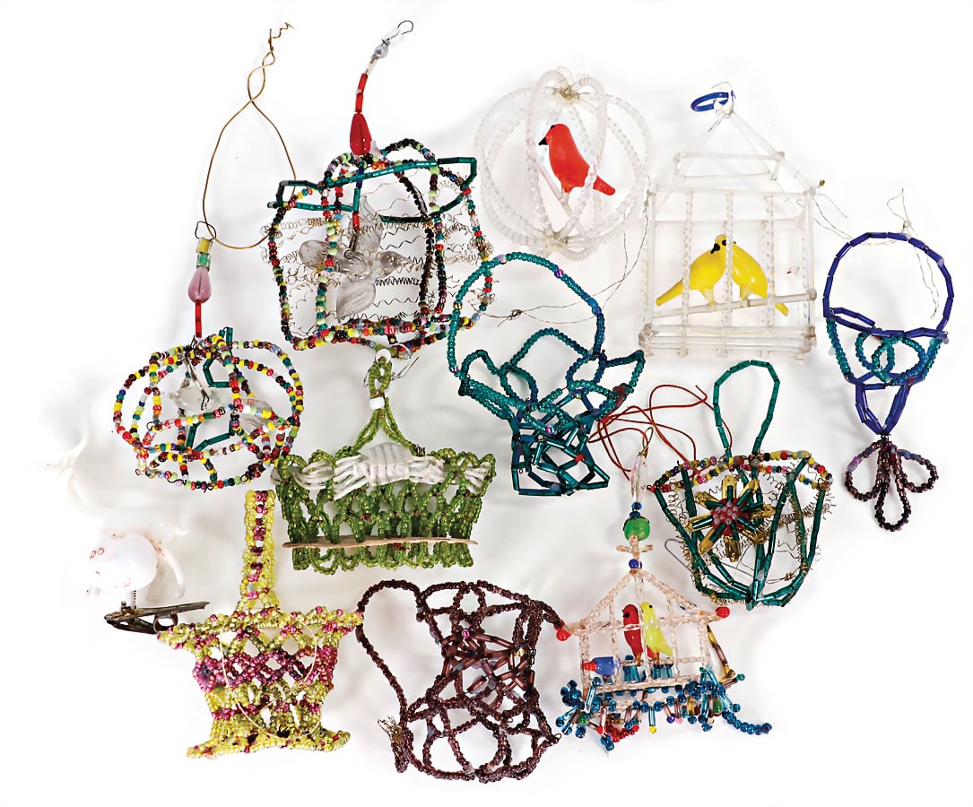 mixed lot of Christmas tree decoration, LAUSCHA, ball with parrot, parrot cage, 9 cm, stag with (1 of 1)