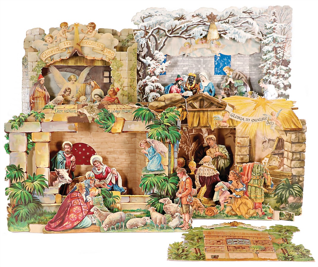 5 pieces, christmas cribs, cardboard, 15-25.5 cm, partially patches with flaws German Description: 5 pieces, christmas cribs, cardboard, 15-25.5 cm, partially patches with flaws German Description 5 Teile, Weihnachtskrippen, Pappe, 15-25,5 cm, teilw. Fehlstellen