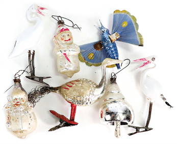 Christmas tree decoration, glass, 2 storks with clamp, butterfly with glass tail, width: 9 cm, bird, (1 of 1)