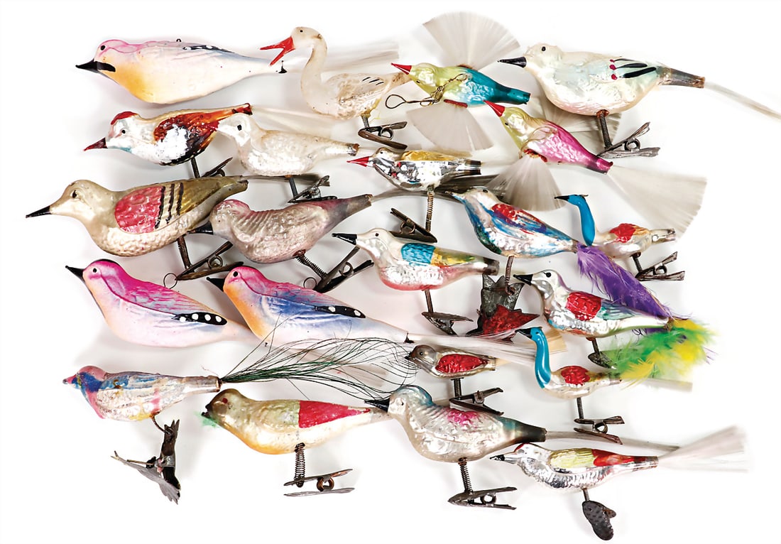 mixed lot of Christmas tree decoration, glass, birds, mostly with clamp, 21 pieces, 5-17 cm   German (1 of 1)