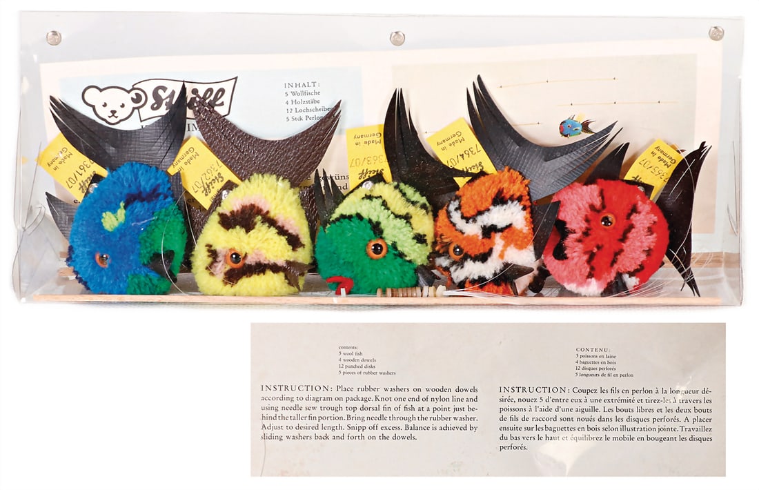 STEIFF fish mobile, in original box, with button, chest label and  cloth tag label, unused (1 of 1)