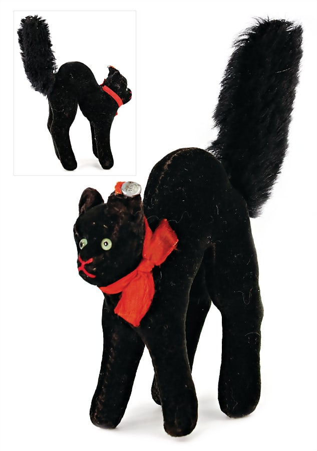 STEIFF tom cat, pre-war era, with button, block letters, long trailing f, minimally rests of the (1 of 1)