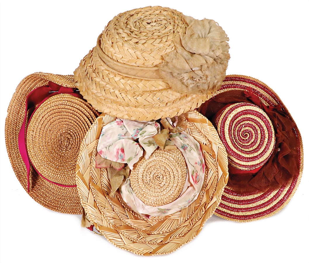 4 pieces, doll hats, inside measurement 6-13 cm, wicker German Description 4 Teile, Puppenhü: 4 pieces, doll hats, inside measurement 6-13 cm, wicker German Description 4 Teile, Puppenhüte, Innenmaß 6-13 cm, Korbgeflecht