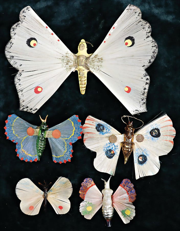 Christmas tree decoration, butterflies, 4 pieces, with glass tail, 1x glass hooks break off, 1x back (1 of 1)