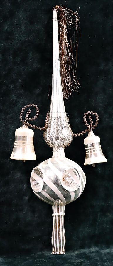 Christmas tree decoration, unusual glass thread tree topper, with 2 bells, 31.5 cm   German (1 of 1)