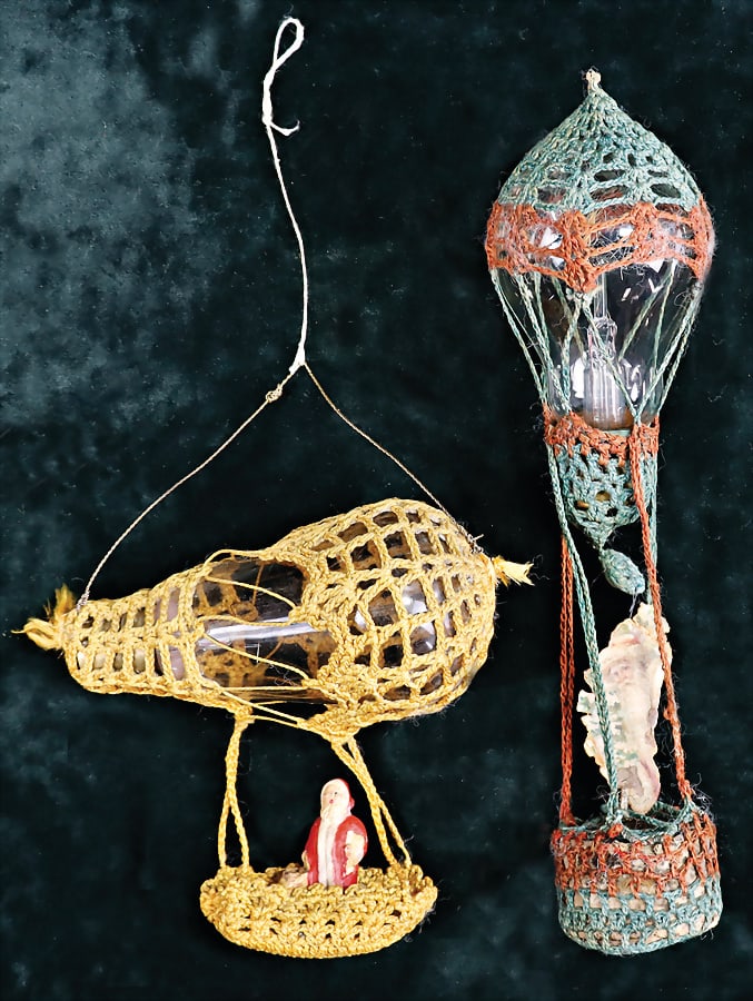 Christmas tree decoration, 2 pieces, early lamp, crochet  work, 1x mass Santa Claus, 1x wafer (1 of 1)