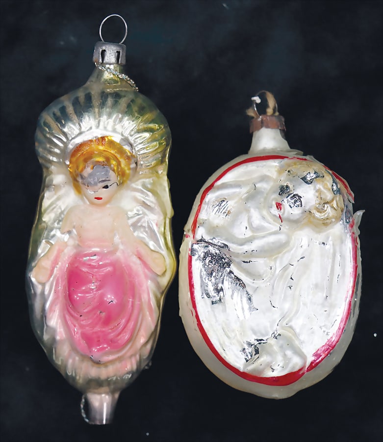 Christmas tree decoration, glass, ball as crib with baby Jesus, 6.5 cm, 1 baby Jesus in crib with (1 of 1)