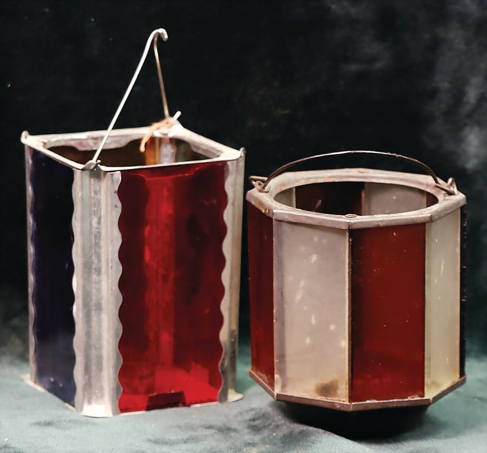 Christmas tree decoration, 2 pieces, lanterns, sheet metal, glass sides, height: 7 cm   German (1 of 1)