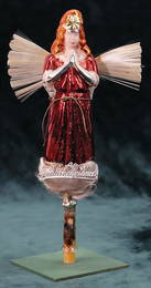 Christmas tree decoration, mirror glass, unusual tree topper, very rare,  angel, 23 cm, red with