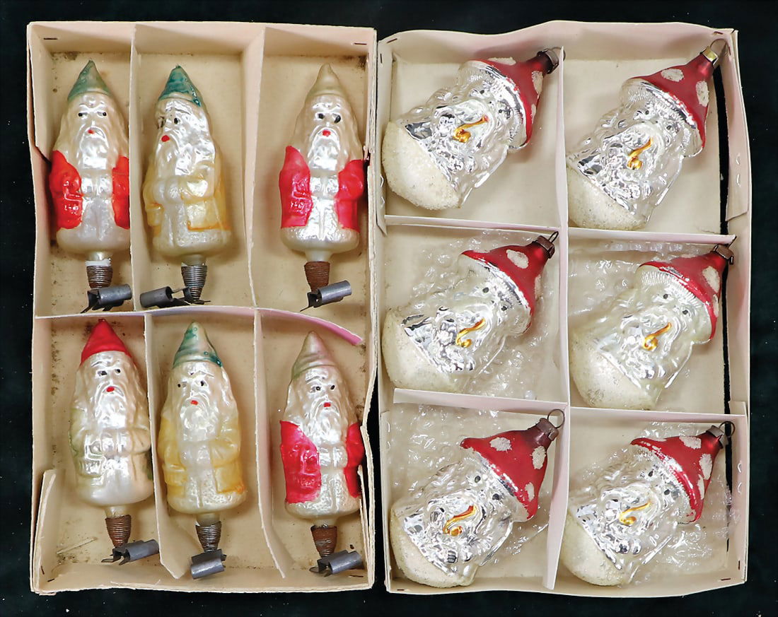 Christmas tree decoration, mirror glass, 6 pieces, Santa Clauses with clamp, 9.5 cm, in a box, 6 (1 of 1)