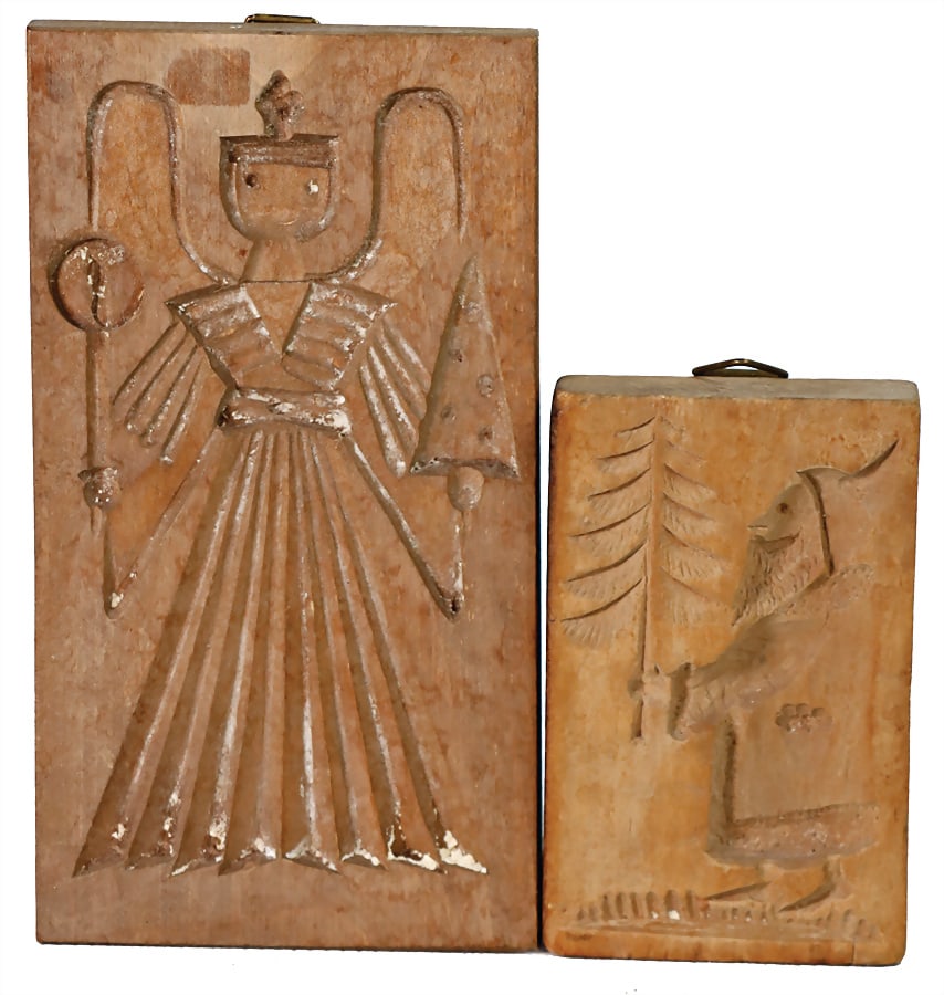 2 pieces, early wooden model, Christmas angel, 16 cm, 1 Santa Claus, 10 cm, before 1900   German (1 of 1)