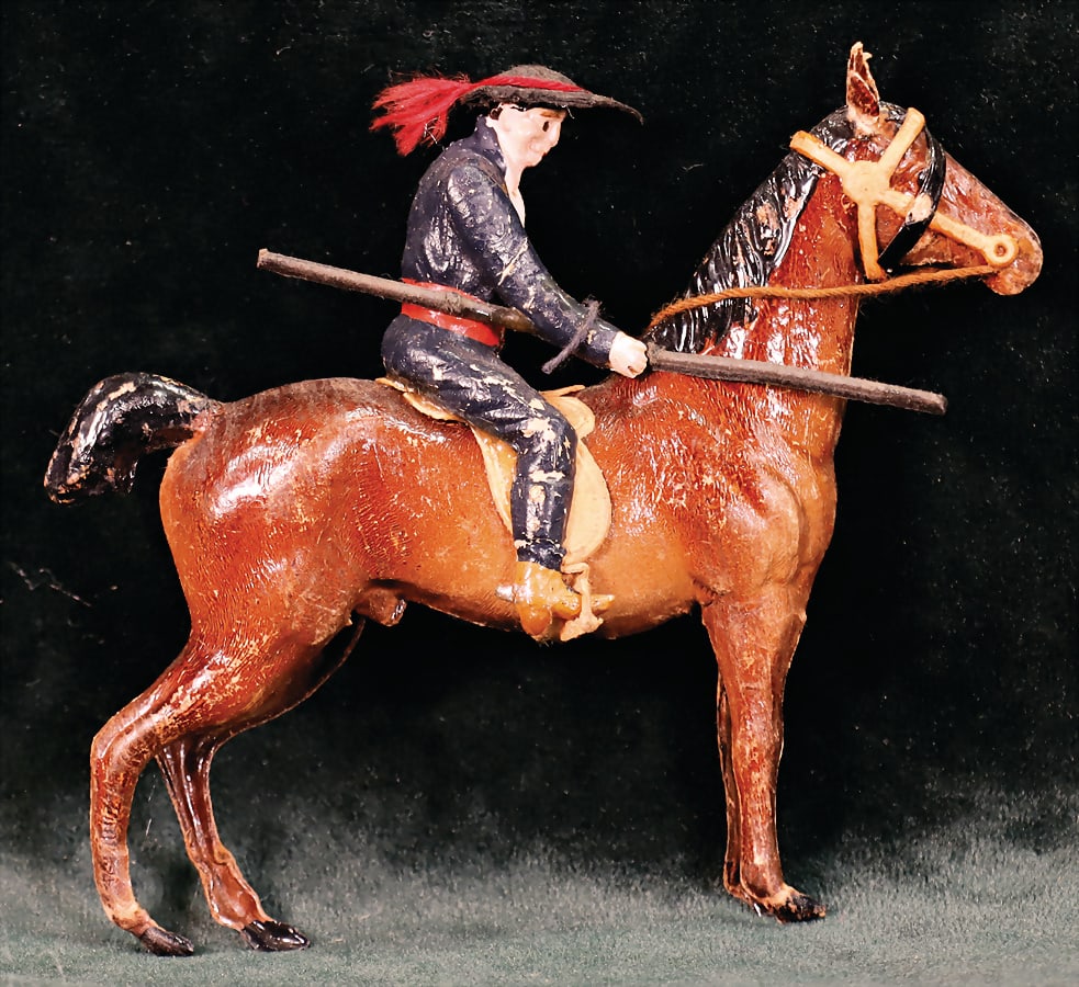 DRESDEN CARDBOARD Christmas tree decoration, torero on horseback, 8.5 cm, good condition   German (1 of 3)