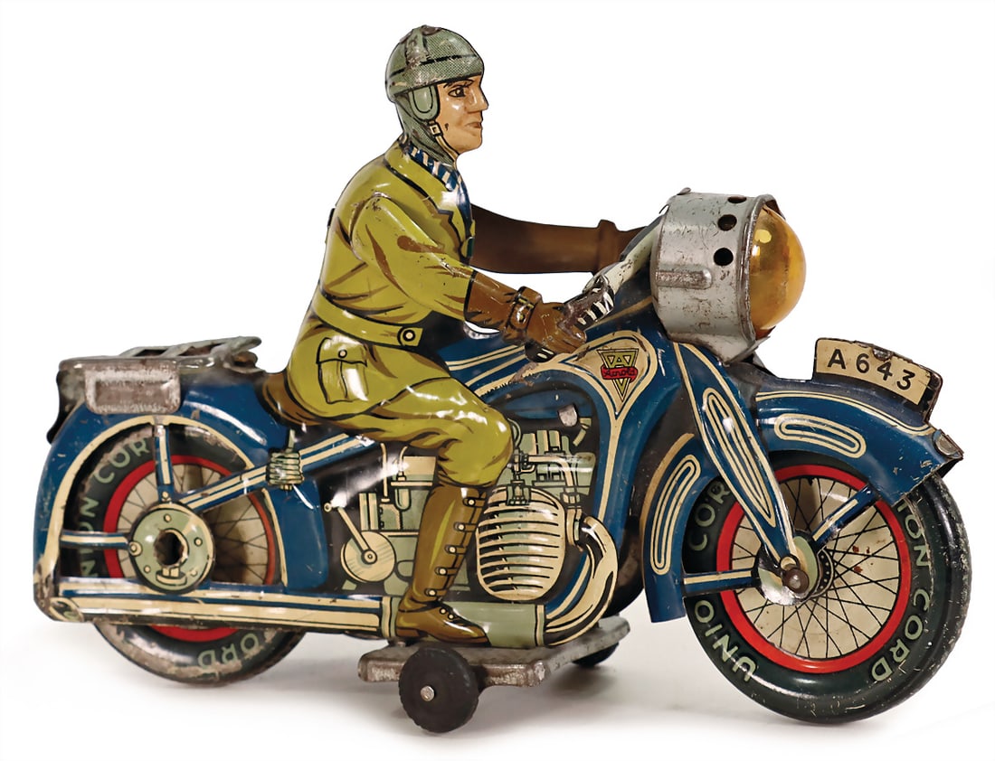 ARNOLD headlight motorbike, sheet metal, lithographed, 18.5 cm, used, good condition, clock (1 of 2)