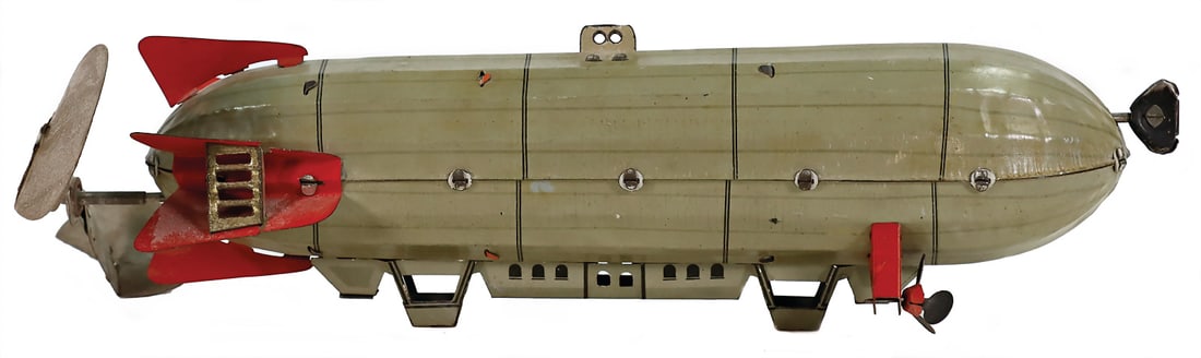 zeppelin, sheet metal, lithographed, not marked, 25 cm, clock mechanism is intact, good condition, (1 of 2)