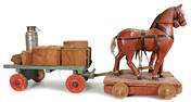 cart with 2 draught horses and  load, before 1900, all in all 34 cm, original condition   German