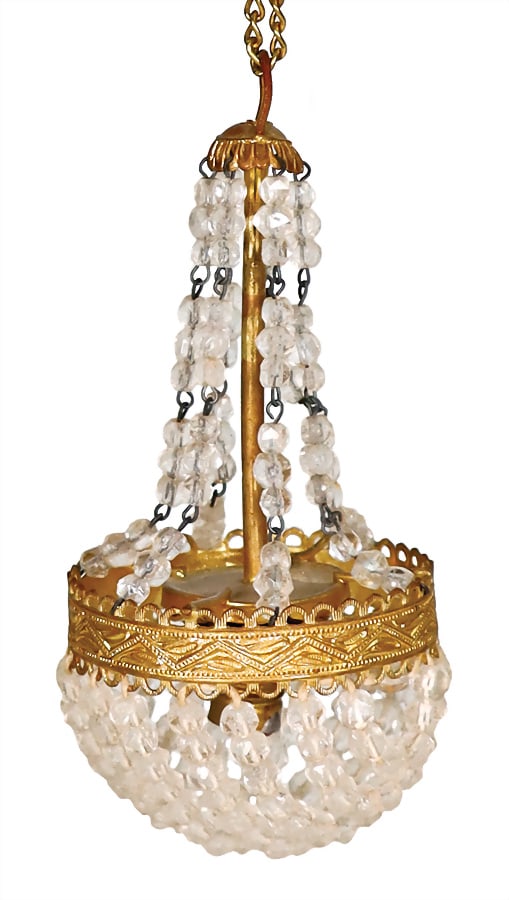 ERHARD & SÖHNE ceiling chandelier, sheet brass, gilded, with glass beads, very nice (1 of 1)