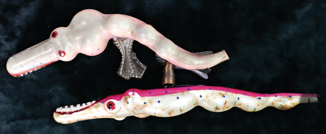 Christmas tree decoration, 2 pieces, glass, crocodile, with clamp, 17 and  20 cm, the tail of the (1 of 1)