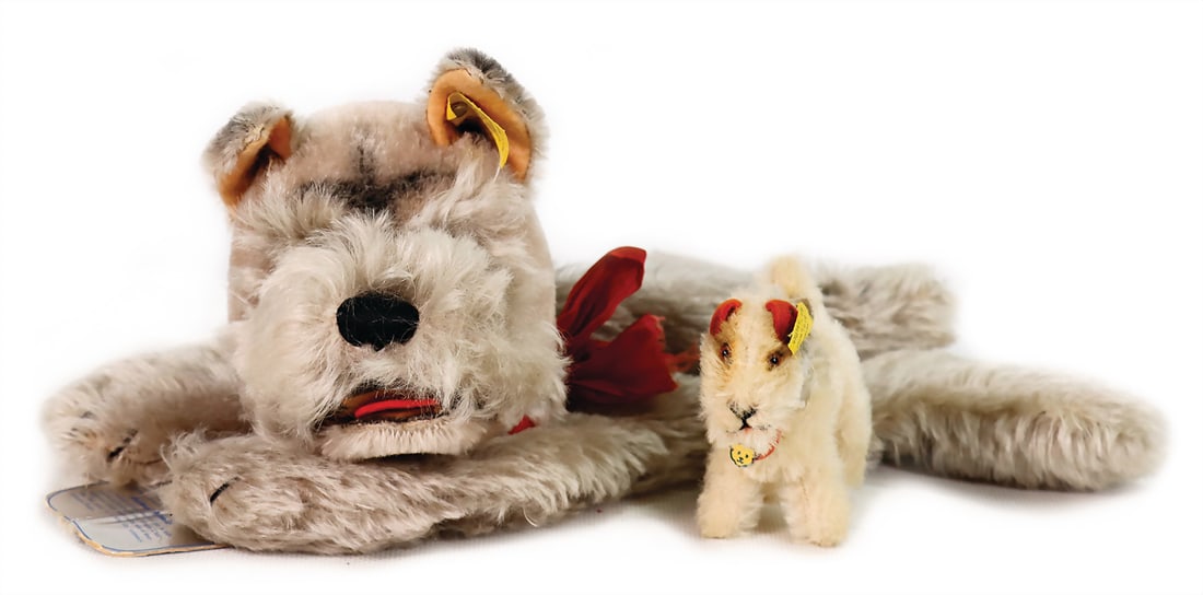 STEIFF 2 pieces, 1 Mimic-Tessie, with button, chest label and  cloth tag label, No. 0328, with (1 of 2)